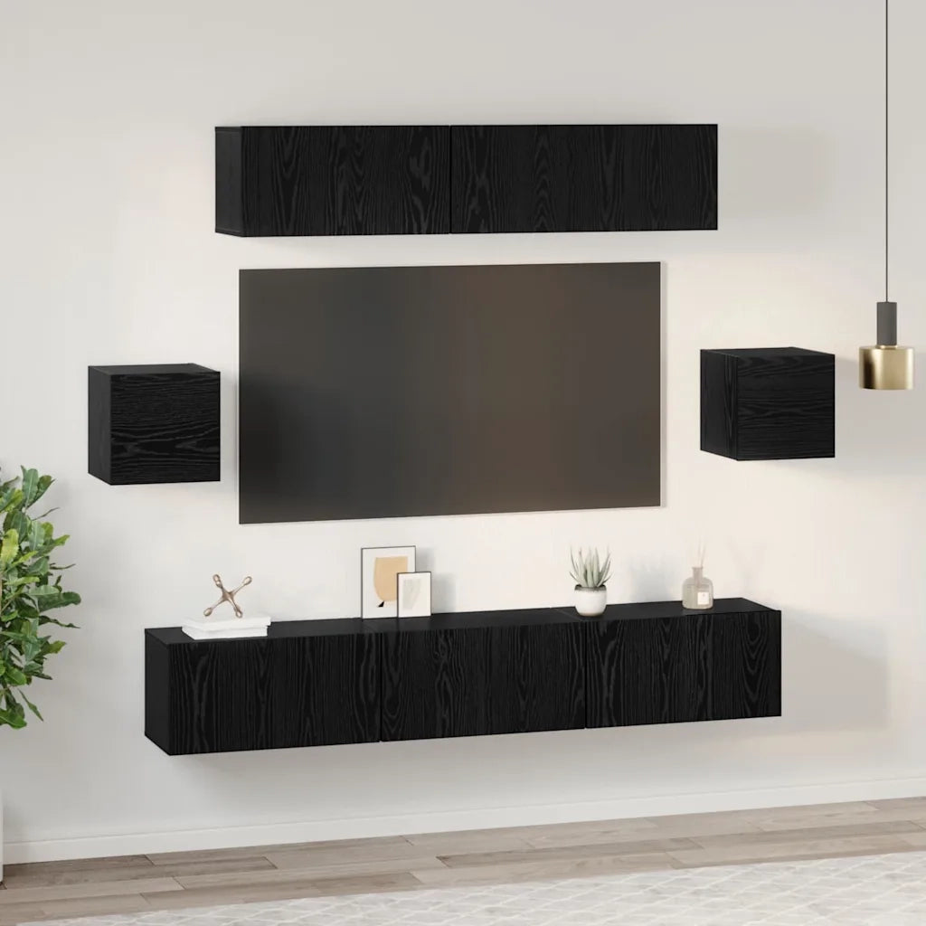 vidaXL Set mobile TV 7 pcs Rovere nero 80 x 30 x 30 cm