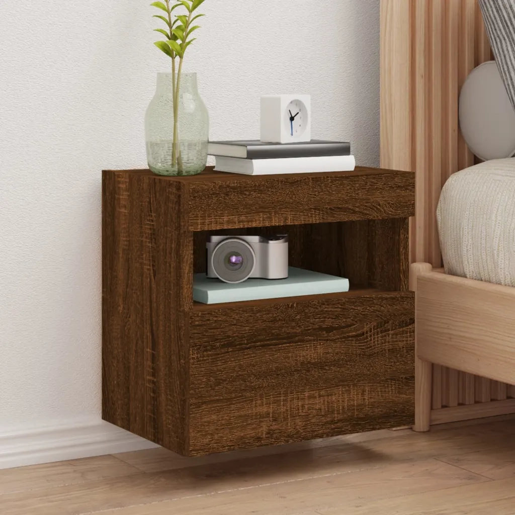 Mobile TV a Parete con Luci LED Rovere Marrone 40x30x40 cm 837181