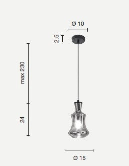 SOSPENSIONE PIN SOLO VETRO/B FUME' CAVO NERO D.15CM H.24CM ATTACCO E14