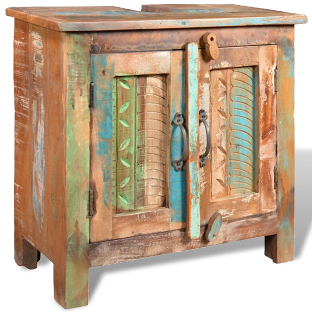 Armadietto in Legno di recupero solido per Bagno-Mobile bagno con specchio con Specchio