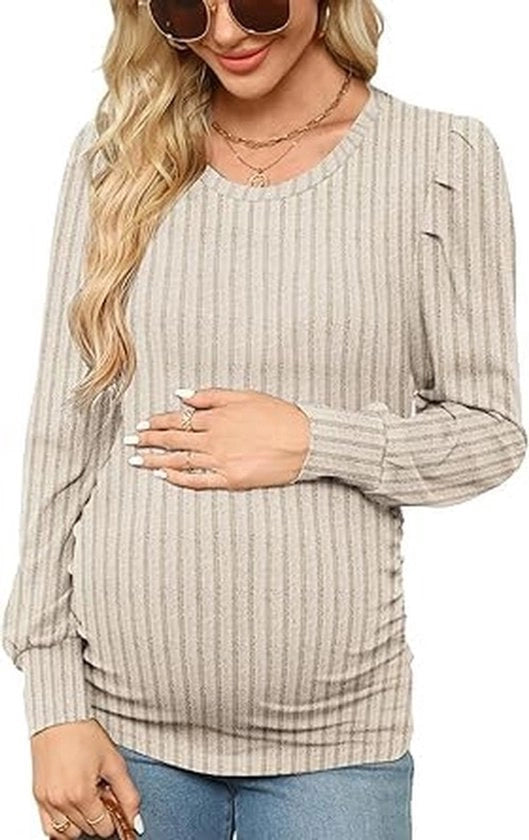 Camicia per la gravidanza - Ademend - Camicia per l'allattamento - Lunghe maniche - Collo rotondo - Pannelli elastici - Tessuto comodo - Camicia per la gravidanza