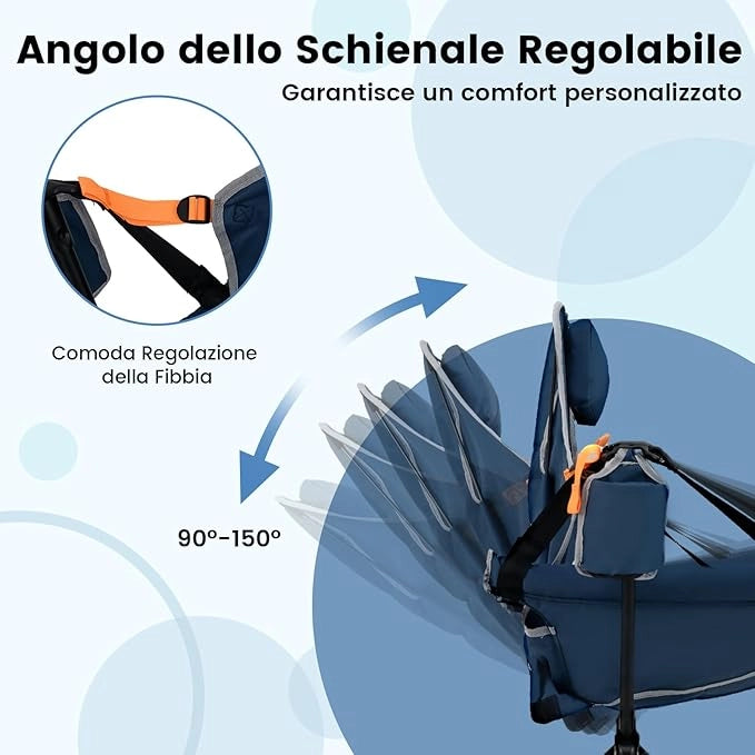Sedia da Campeggio Amaca, Sedia a Dondolo Pieghevole con Portabicchieri, Schienale Regolabile, Poggiatesta, Sedile a Dondolo per Giardino, Patio, Prato, Portata 150 kg (Blu)
