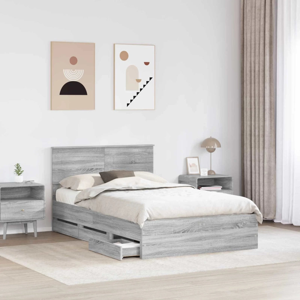 Struttura del letto con cassetto-Giroletto con contenitore-Rete del Letto Grigio Sonoma 120 x 190 cm 312640