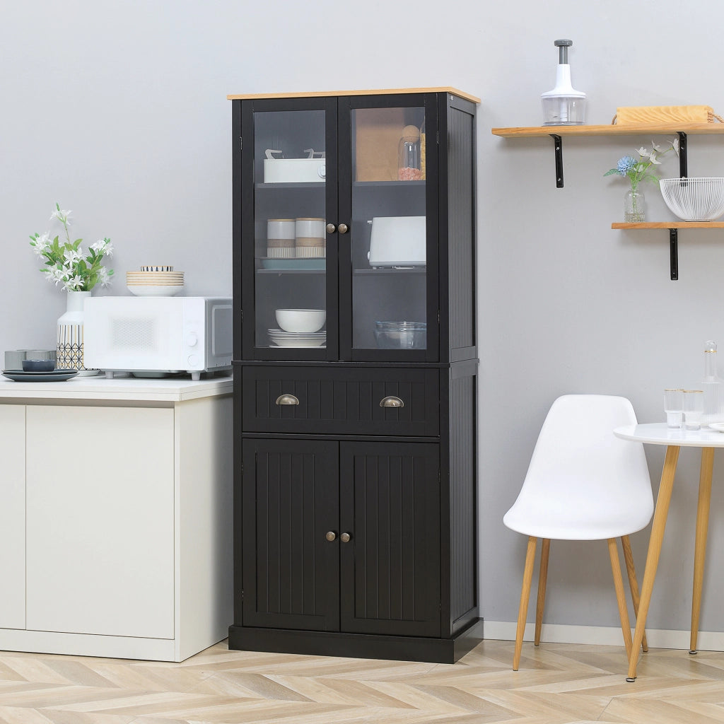 Buffet per cucina ¨C zephmum ¨C 4 ante, 2 vetrate, 1 cassetto, nero