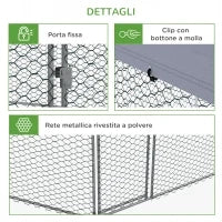 Recinto per Galline con Tetto e Porta Bloccabile in Acciaio per 10-15 Animali, 4x3.5x2.6m