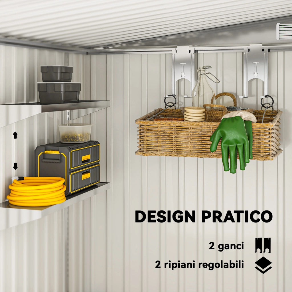 Capanno Attrezzi Giardino in Metallo ¨C Minimal ¨C Grigio Chiaro 150x200x190 cm