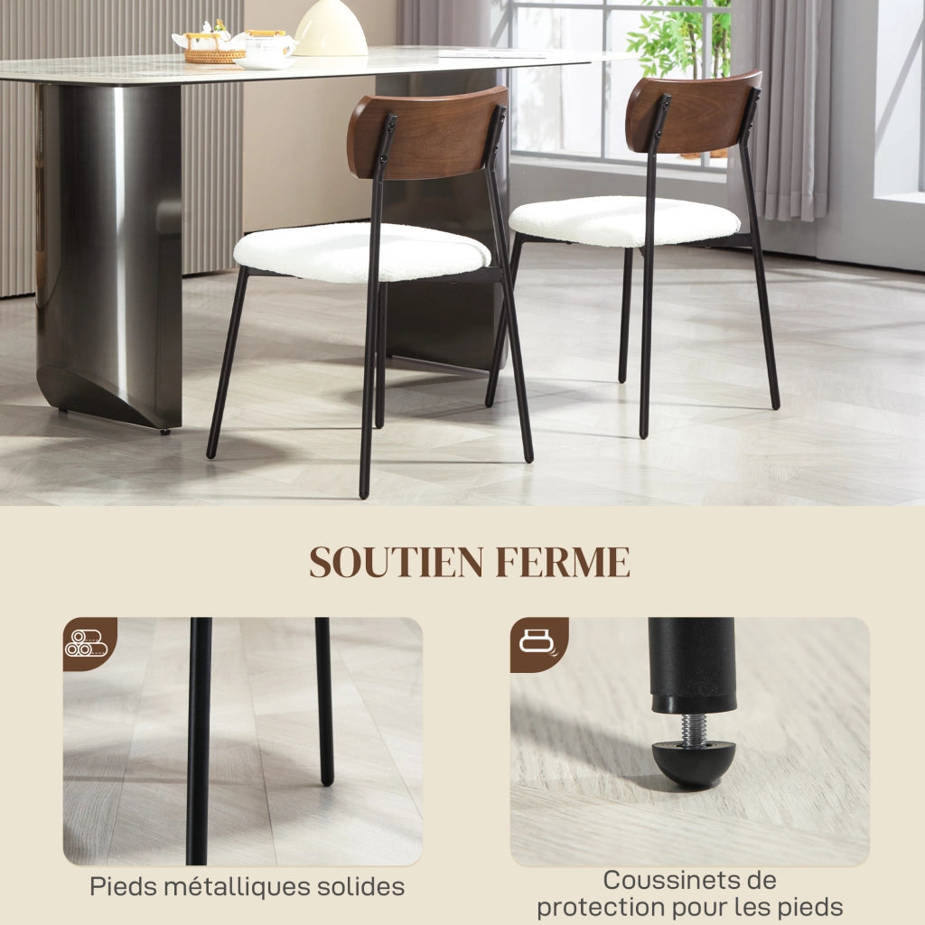 Set 2 Sedie da Pranzo con Schienale Curvo e Rivestimento Bouclette ¨C Zephmum ¨C Colore Crema