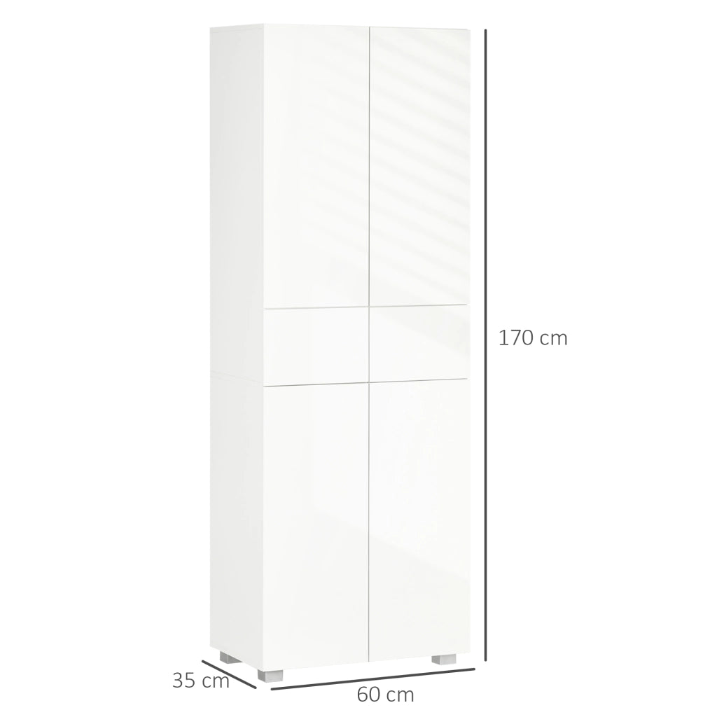 Dispensa Cucina con 4 Ante, 3 Ripiani Regolabili e Mensole a 5 Livelli in MDF e Truciolato, 60x35x170 cm, Bianco