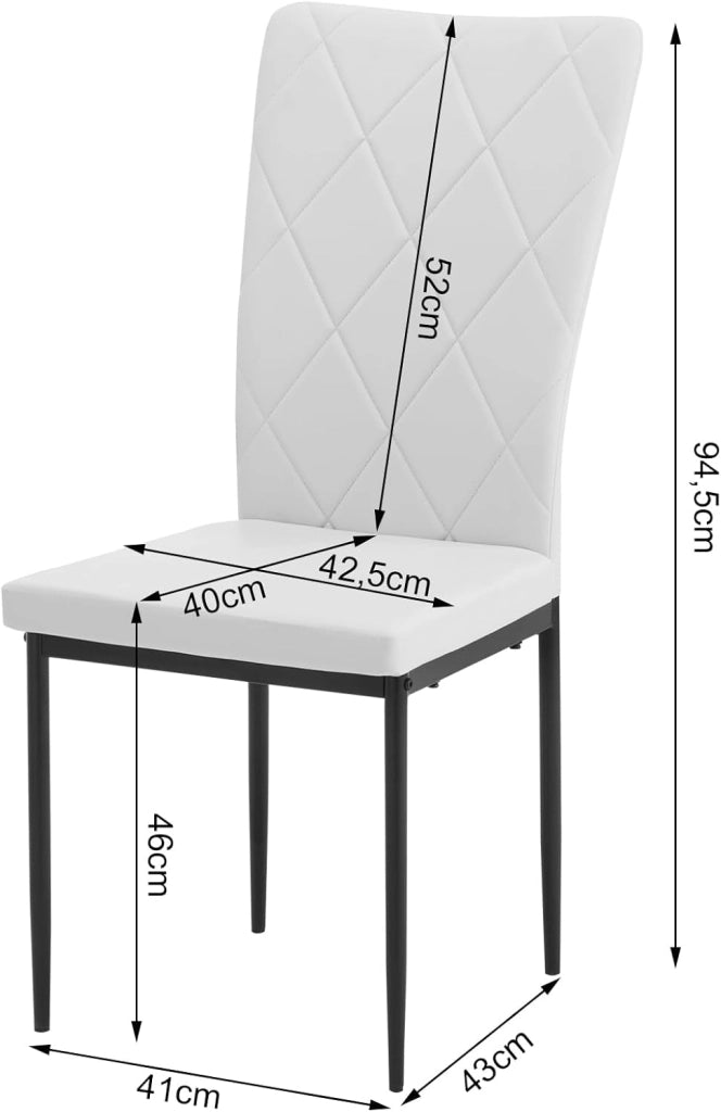 Set di 4 Sedie per Sala da Pranzo, Sedie da Cucina con Schienale Alto, Sedie da Soggiorno Imbottite con Gambe in Metallo e Rivestimento in Ecopelle, Bianco, EZS21ws-4
