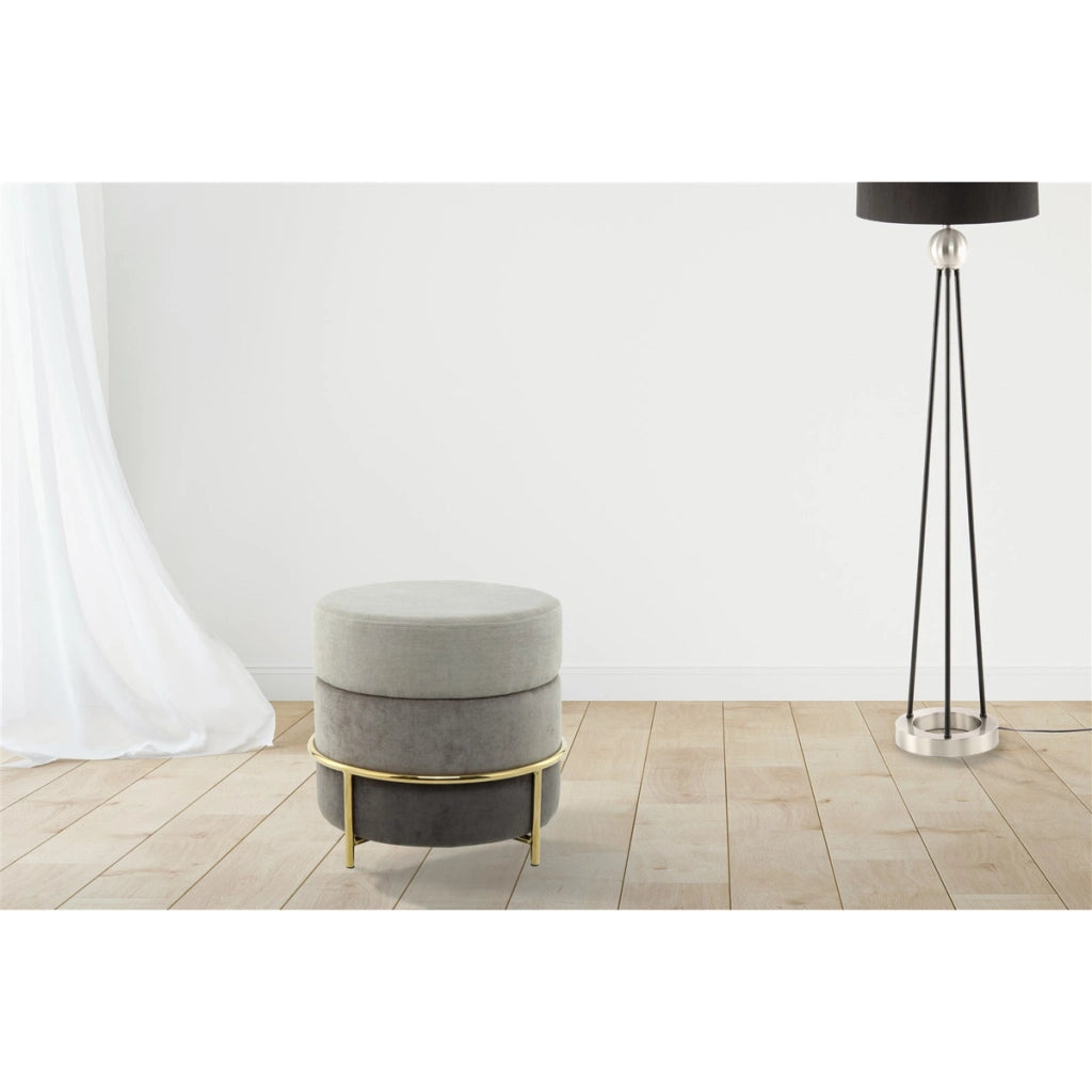 Pouf tondo Matilda 200 in velluto grigio e oro