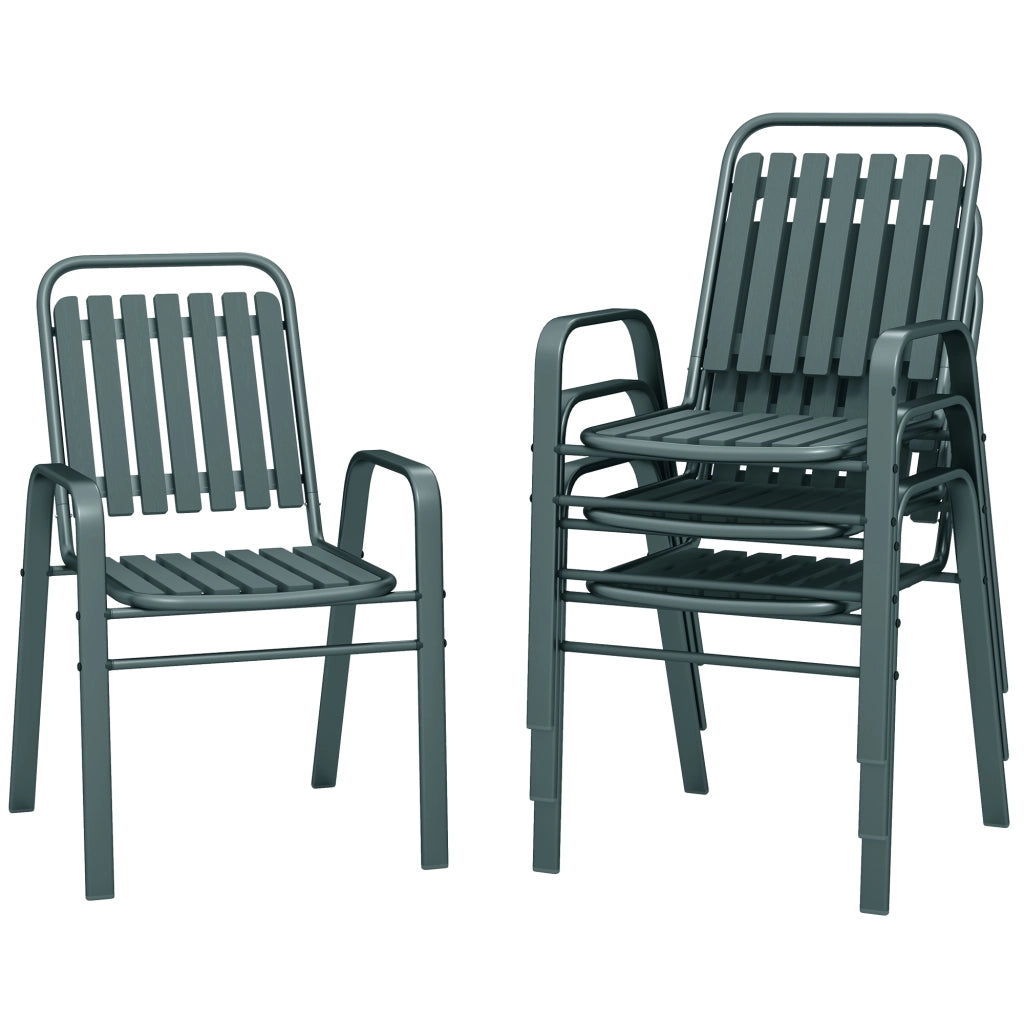 Sedia da giardino impilabile con schienale alto e braccioli ¨C zephmum ¨C grigio 56x66x91 cm