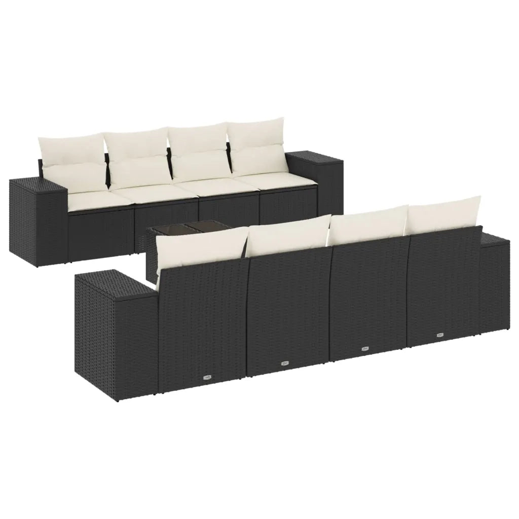 Set Divani da Giardino 9 pz con Cuscini Nero in Polyrattan 3222345