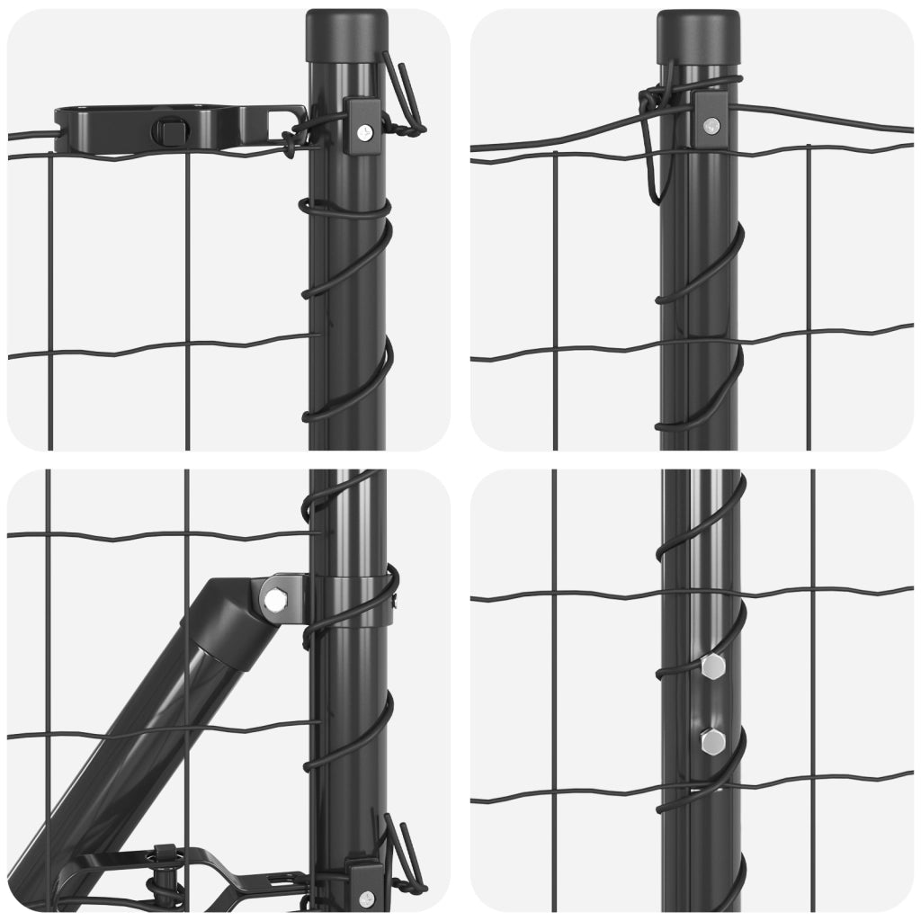 Recinzione Euro con 7 Post 1x10 m Acciaio zincato Grigio