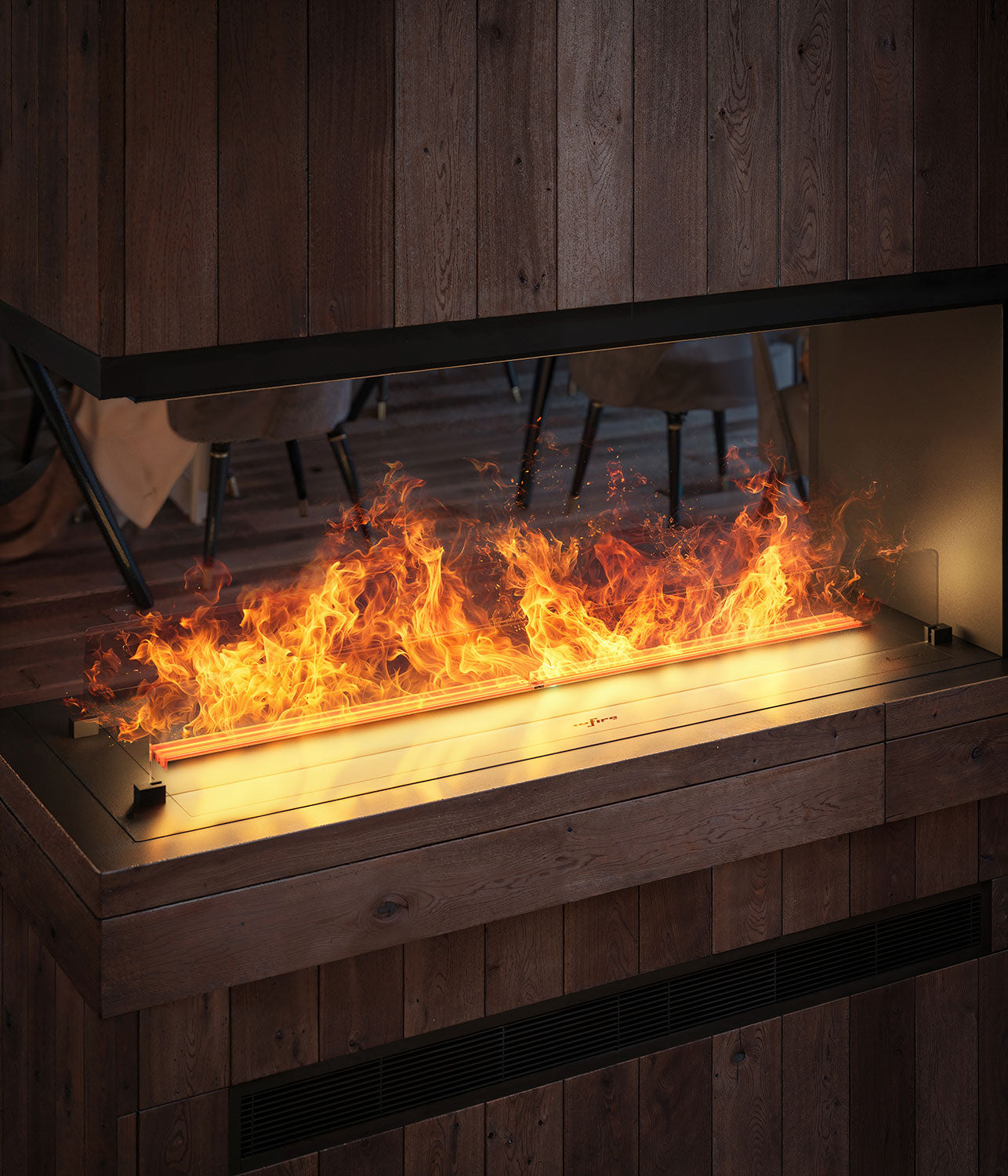 Camino a Vapore Elettrico Effetto Realistico 120x50x40 cm Invapo U1200 in Acciaio Verniciato Nero