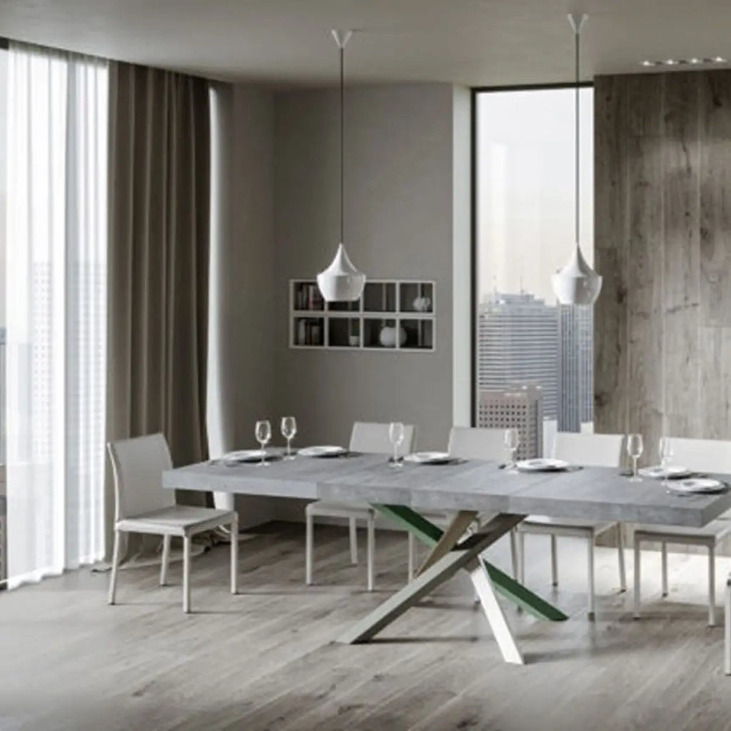 Tavolo allungabile 180/440x90 cm Volantis Premium colore cemento gambe multicolore 4/A