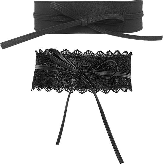 Due cinture ampie per donne - cintura in tessuto per donne - cintura in pelle con fermaglio - adatta per spostamenti quotidiani e cambio di abbigliamento - Nero M.