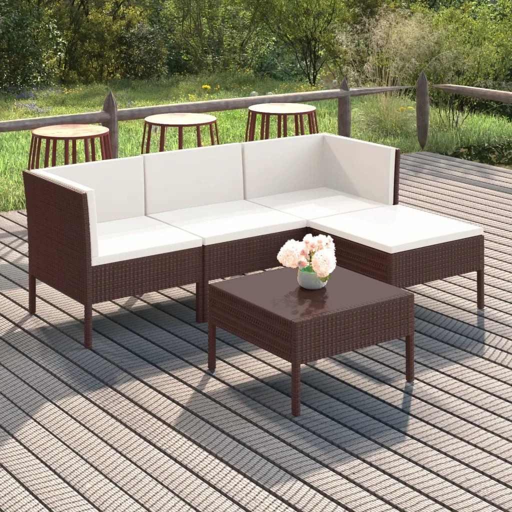 Set Divani da Giardino 5 pz | Set Salotto da Giardino con Cuscini in Polyrattan Marrone