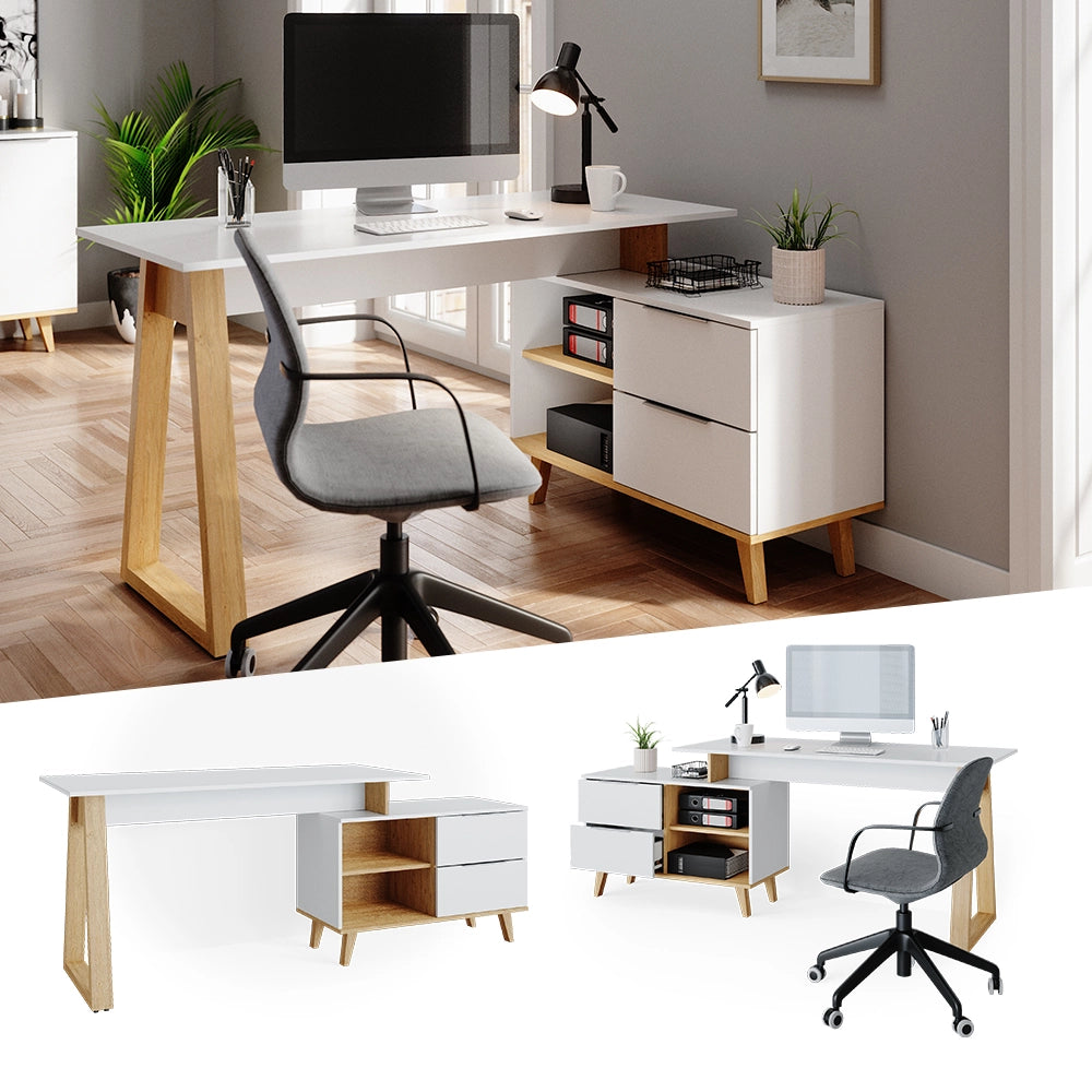 Vicco Scrivania Bianco 138 x 60 cm con cassetti XL