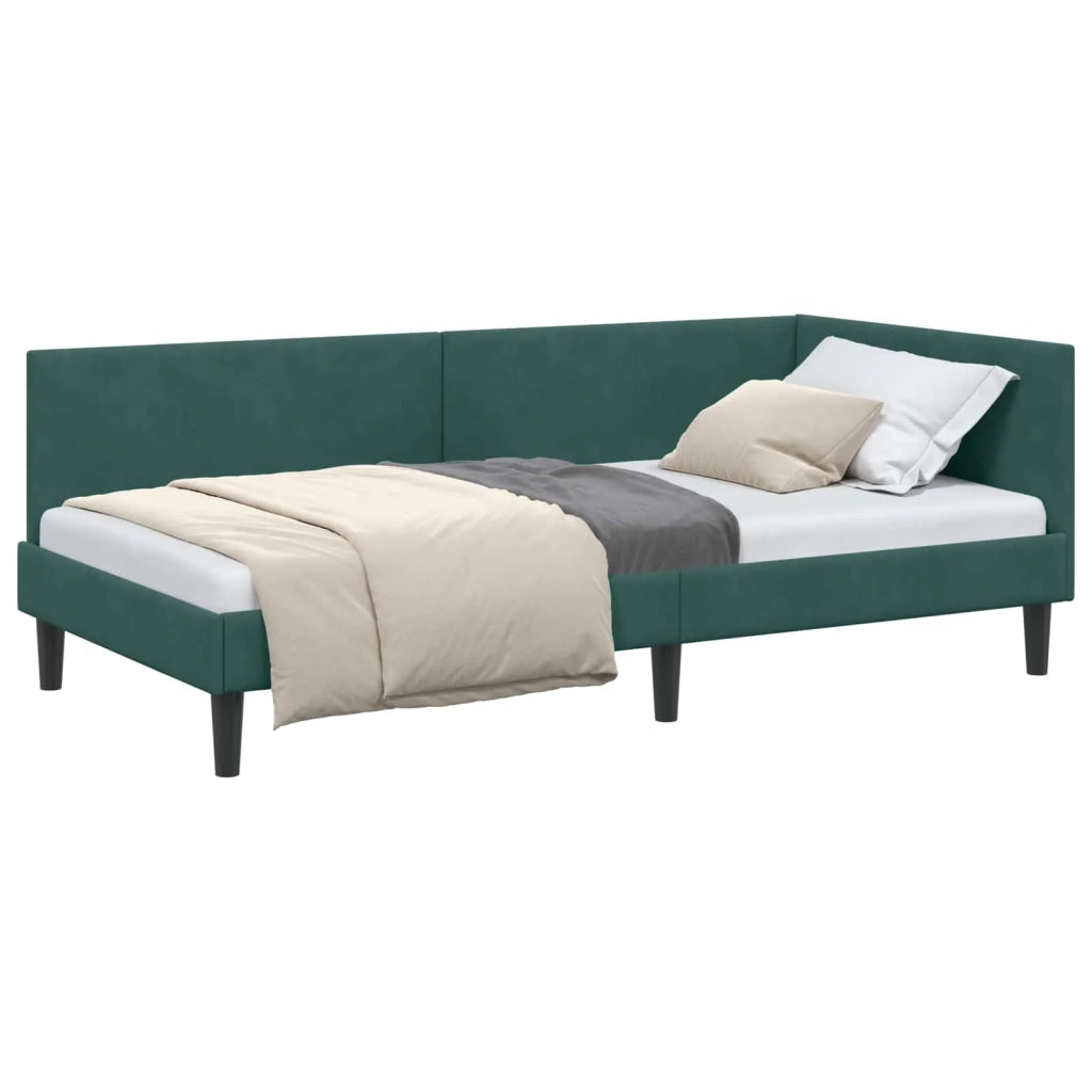 Cornice del letto ad angolo Verde Scuro 100 cm x 200 cm Velluto