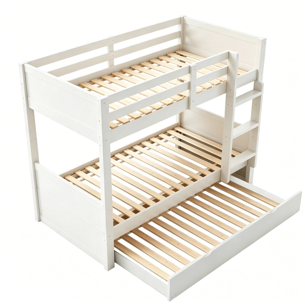 Letto a castello 90x200 cm trasformabile con letto estraibile; spondina e scala bianco