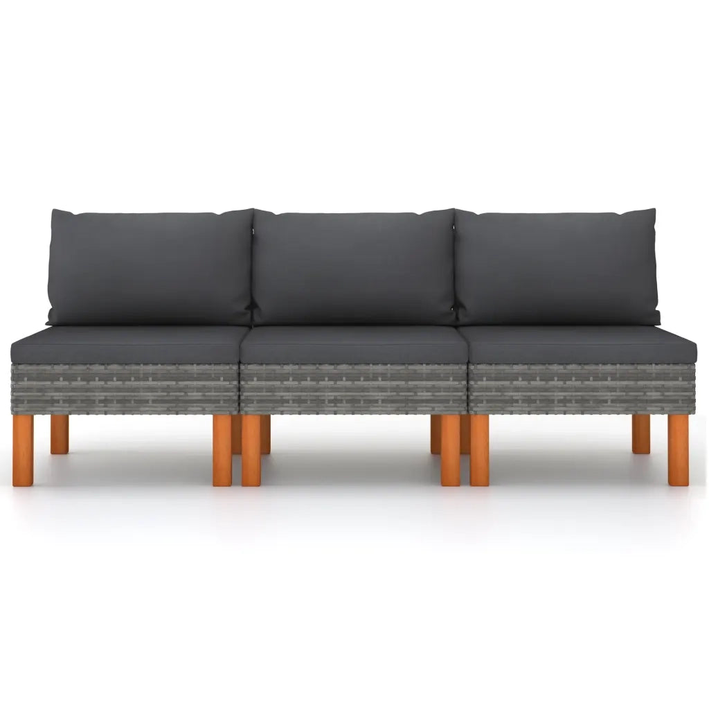 Divani Centrali 3 pz Polyrattan e Legno Massello di Eucalipto cod mxl 77286