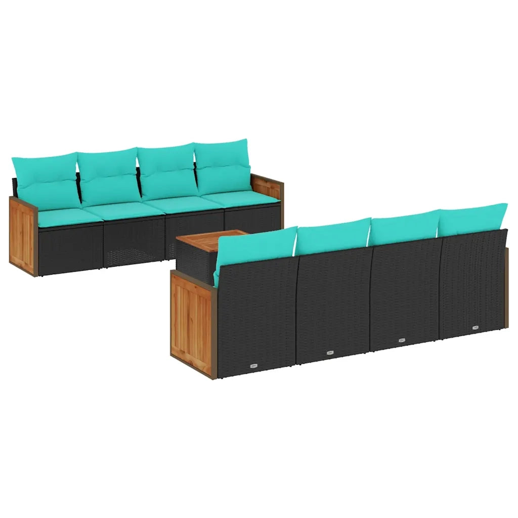 Set Divani da Giardino 9 pz con Cuscini Nero in Polyrattan 3227499