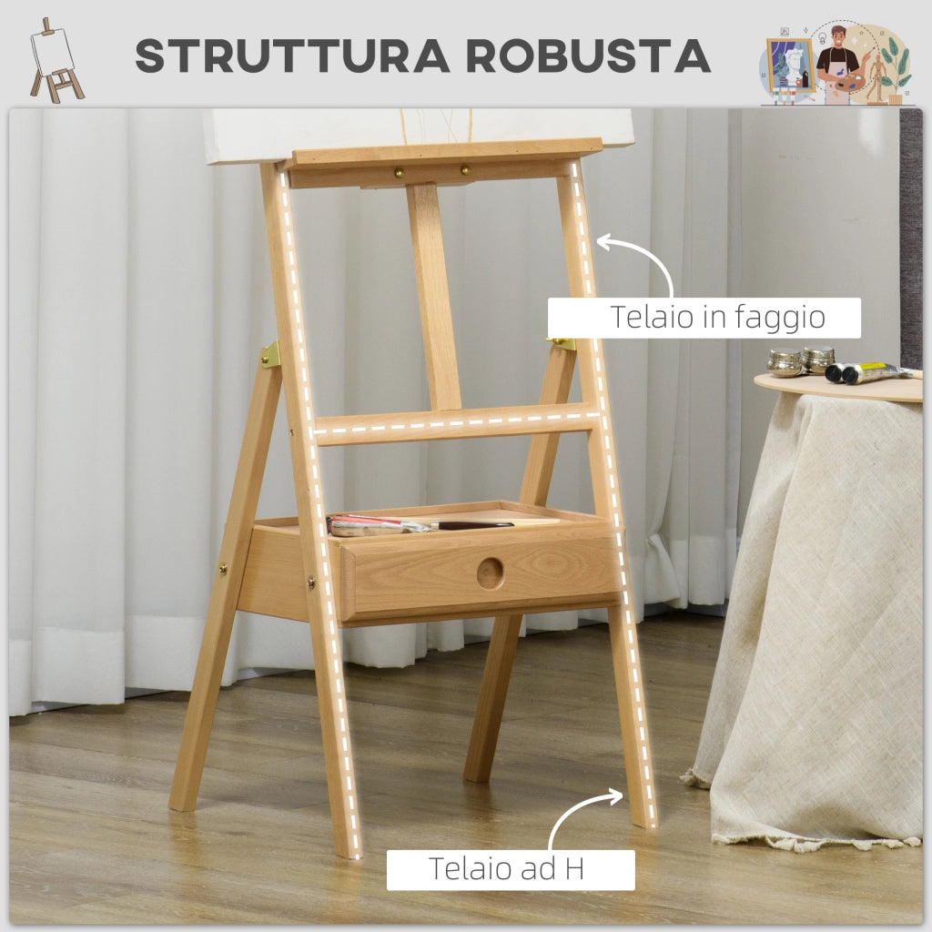 Cavalletto da Pittore Regolabile ¨C Zephmum ¨C Legno Faggio 43.5x43x150-190 cm
