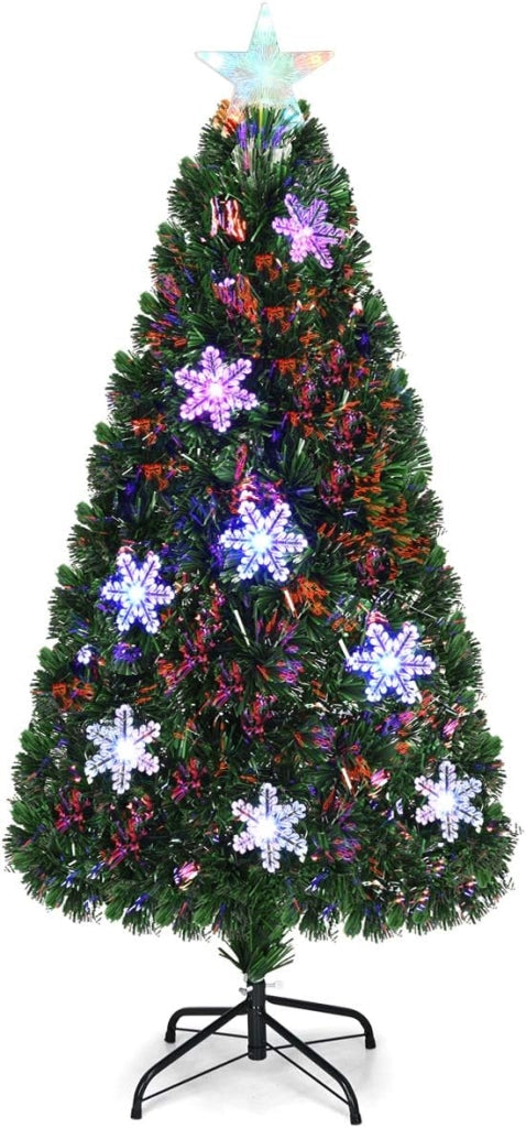 Albero di Natale 90/120/150/180 cm, Albero di Natale Artificiale con Luci LED, Rami Densi, Stelle Luminosi e Fibre Ottiche, Decorazione Natalizia per Casa, Ufficio e Negozio (150cm)