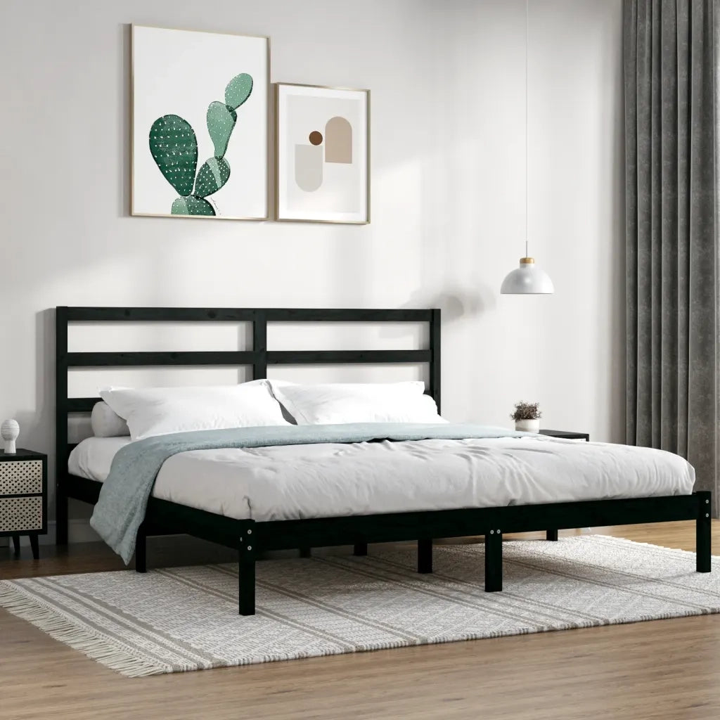 Letto matrimoniale | Letto per adulti | Giroletto Nero in Legno Massello di Pino 200x200 cm