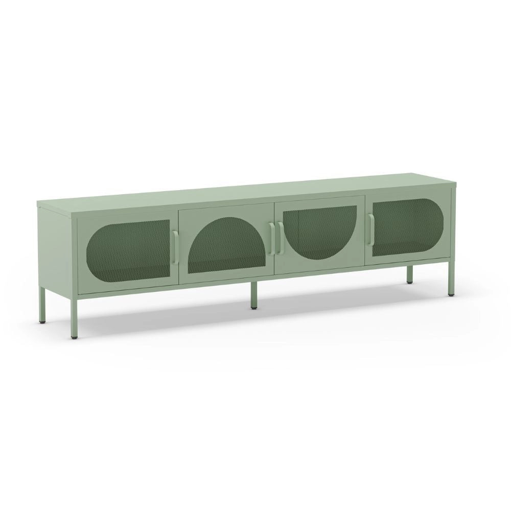 Porta TV in metallo Tayra con 4 ante reticolate verde menta 180x35x50H – Stile moderno e anima industrial