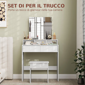 Consolle Trucco con Specchio Cassetti e Ripiani 75x38x135 cm Bianco