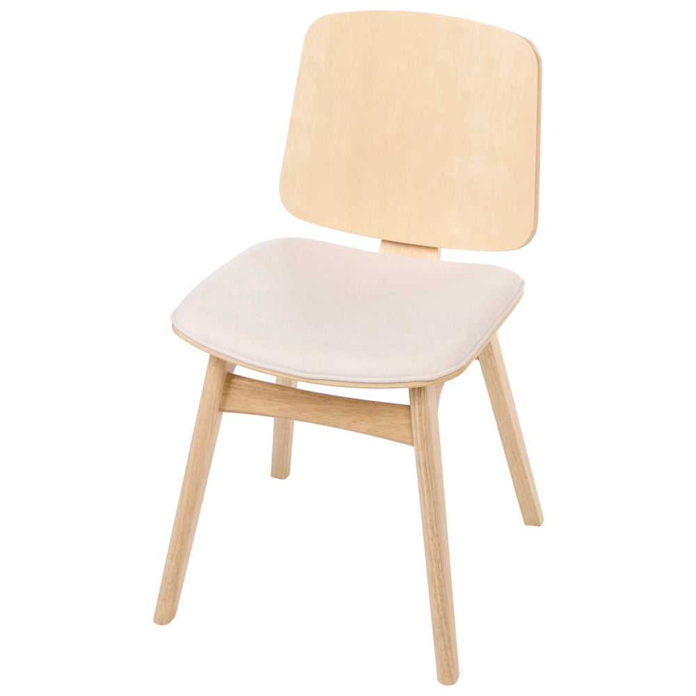 Set di 2 sedie da pranzo in tessuto beige chiaro senza braccioli in stile scandinavo con struttura in legno di gomma marrone chiaro