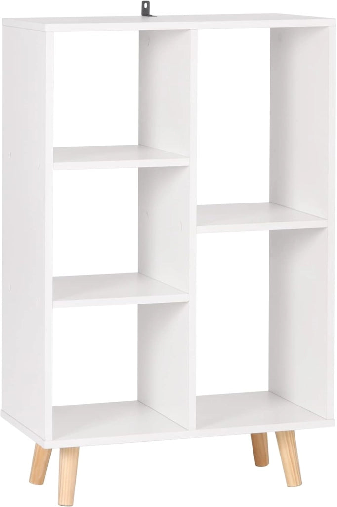 Libreria da Parete con 5 Vani Portaoggetti a Giorno, Scaffale Moderno Autoportante Salvaspazio per Soggiorno, Camera da Letto, Ufficio, Bianco, 60x95x30cm, SK011ws
