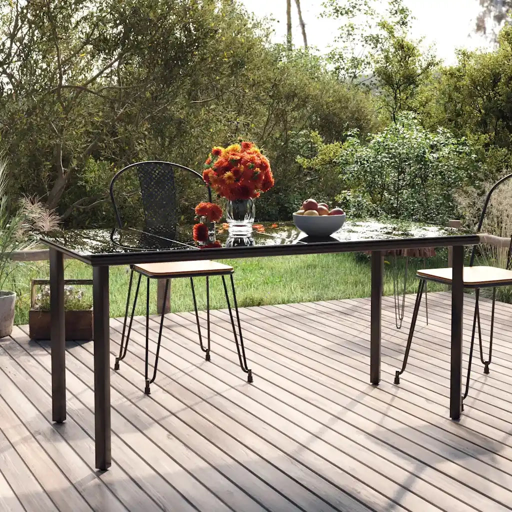 Tavolo Pranzo Giardino Nero 160x80x74 Acciaio e Vetro Temperato cod mxl 34490