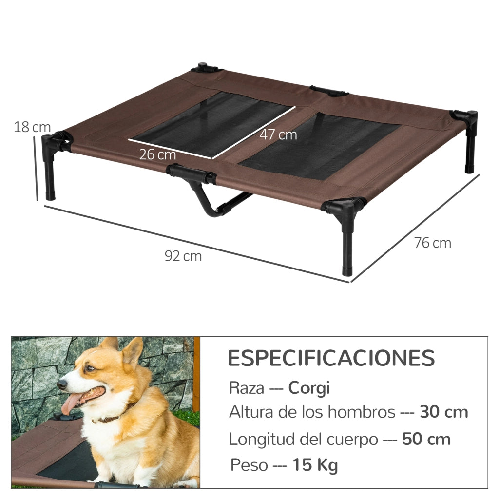 Letto per Cani con Zona in Rete e Tessuto Oxford per Interno Esterno ¨C Zephmum ¨C 92x76x18 cm Marrone