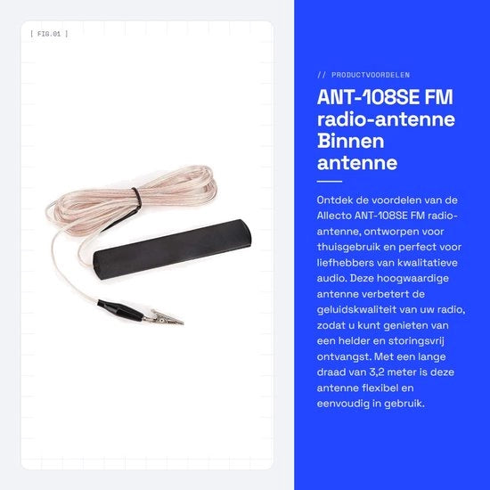 Antenna FM per Interno - 3,2 m Cavo - Potenziamento 5 dB - Materiale di Alta Qualità - Alta Durata