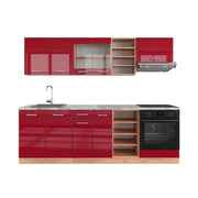 Cucina componibile R-Line Rosso lucido/Rovere dorato 240 cm, PL Marmo Vicco