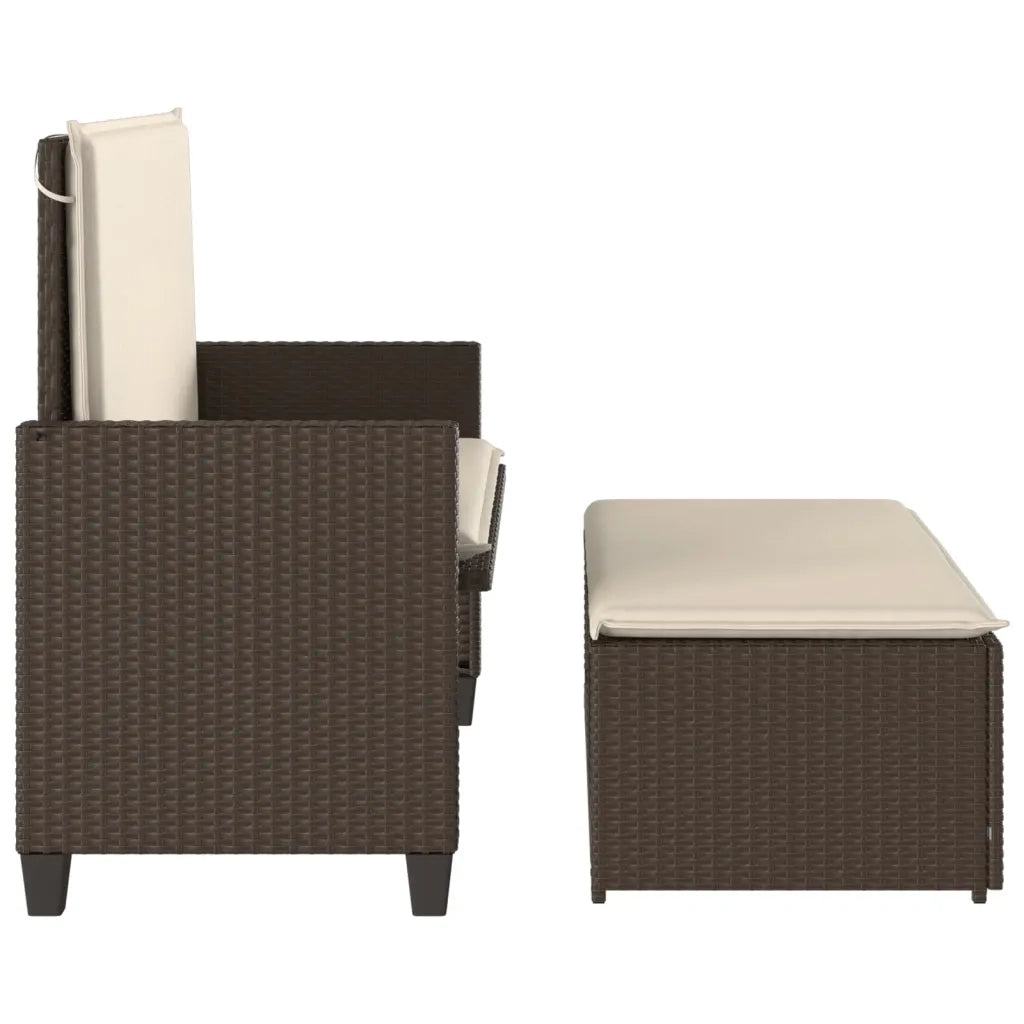 Panchina da Giardino | Panca da Giardino con Cuscini e Poggiapiedi Marrone Polyrattan