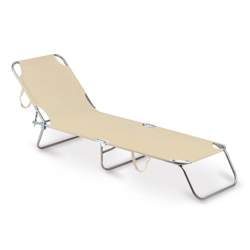 Trade Shop - Lettino In Textilene Crema Per Mare Giardino Schienale Regolabile In 3 Posizioni 281047 -