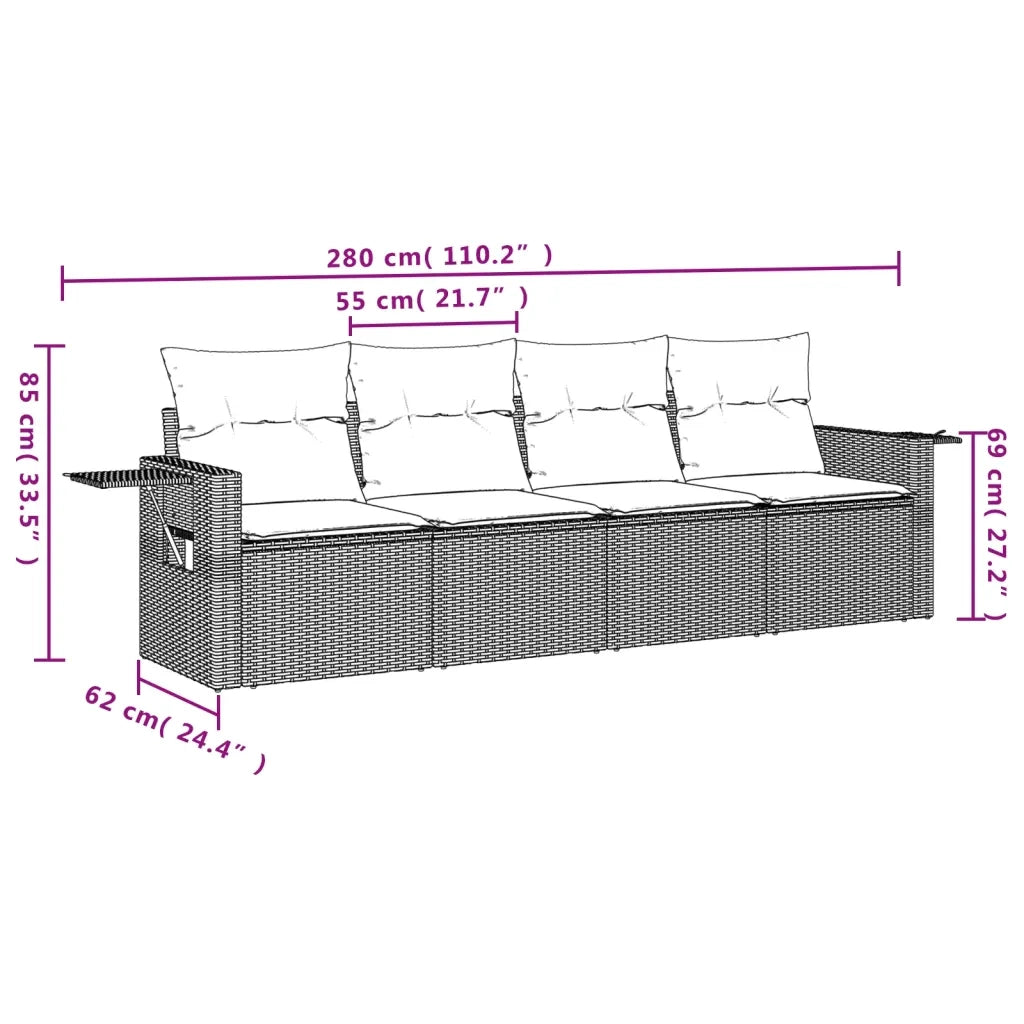 Set Divano da Giardino 4 pz | Set Salotto da Giardino con Cuscini Beige in Polyrattan