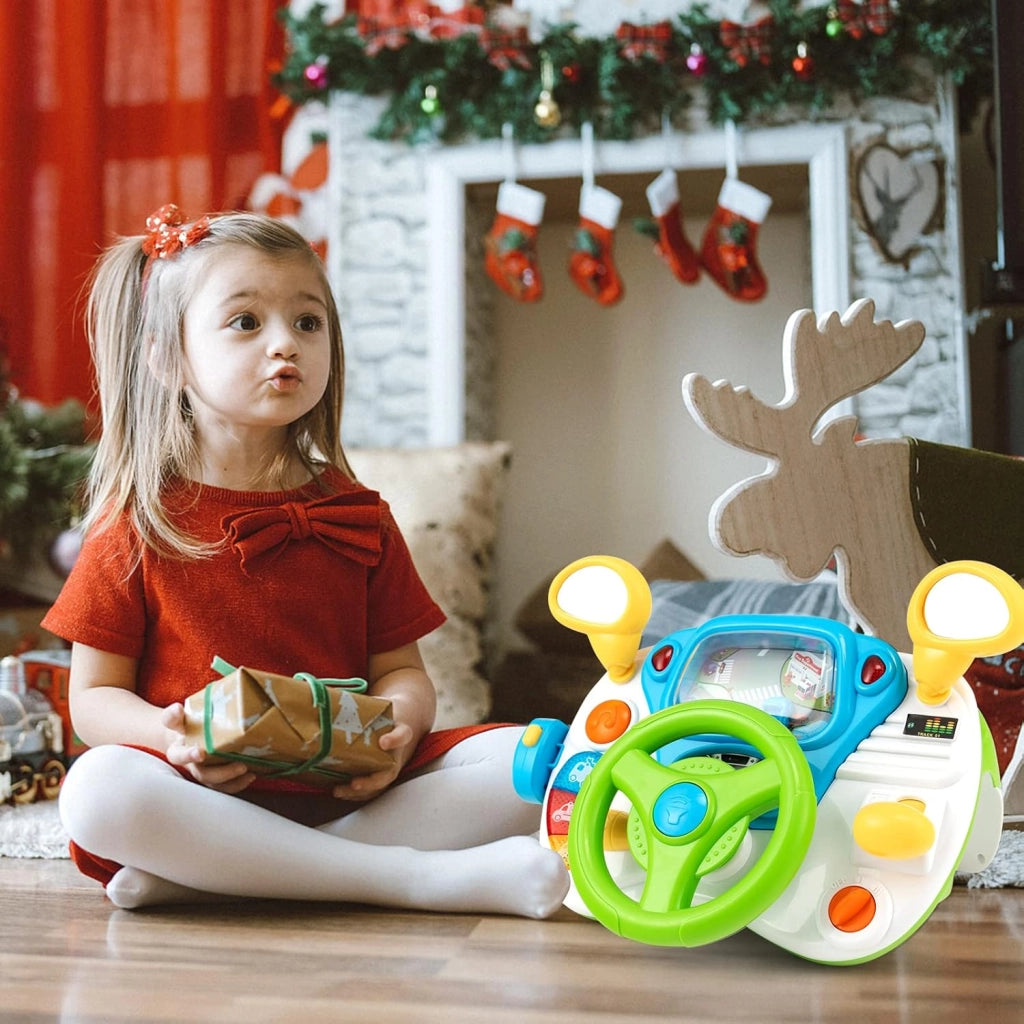 Volante per Bambini Educativa, Simulazione Volante di Guida Giocattolo con Sgabello, Luce Musica, Giocattoli Musicali per la Prima Educazione, Regalo per Bambini