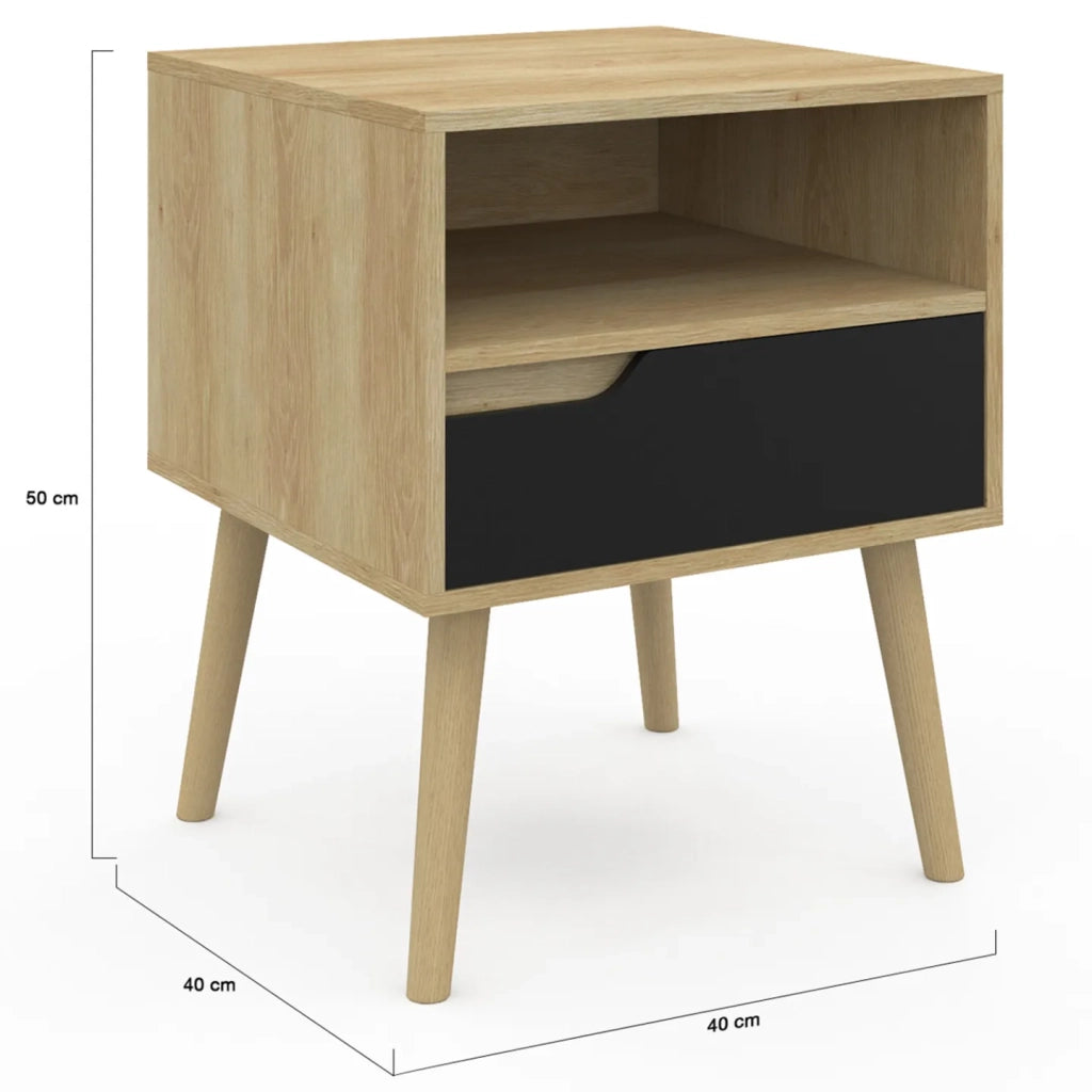 IDMarket - Juego de 2 mesillas de noche escandinavas HELSINKI de 1 cajón en negro y efecto haya