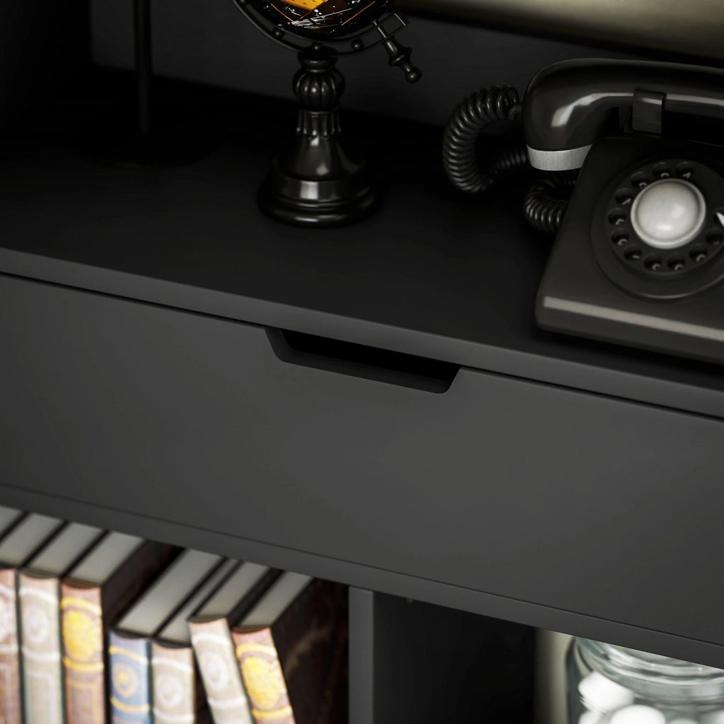 Libreria Moderna 60x26x158 cm con Cassetto Centrale e Kit Antiribaltamento in Legno Nero