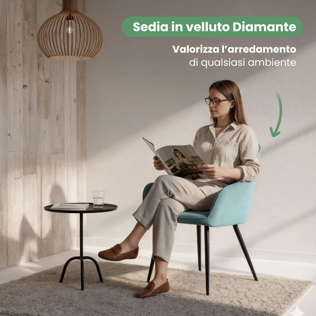 Set di 6 Sedie in velluto trapuntato DIAMANTE Turchese gambe nere