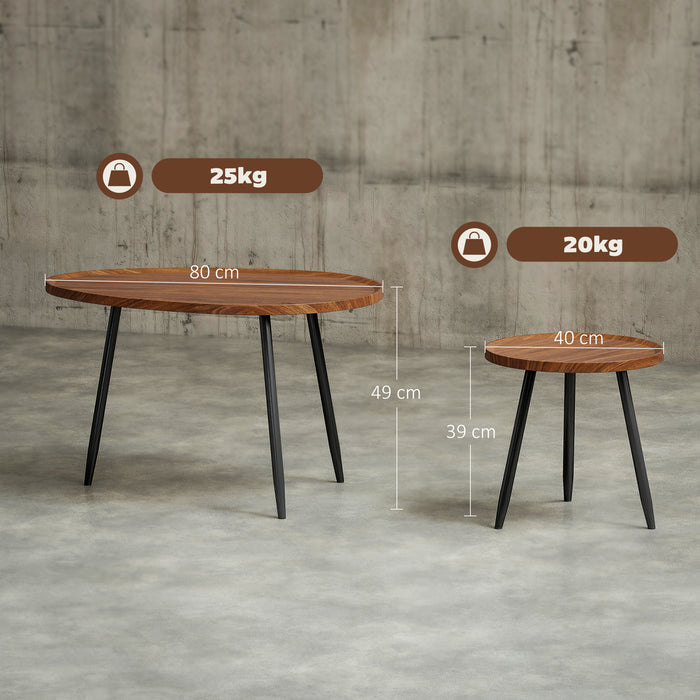 Set 2 Tavolini da Salotto Sovrapponibili in MDF e Gambe in Metallo Colore Legno Scuro
