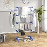 Stendino Verticale con 4 Ripiani Regolabili, in Acciaio e Plastica, 142x55x172 cm, Blu e Argento