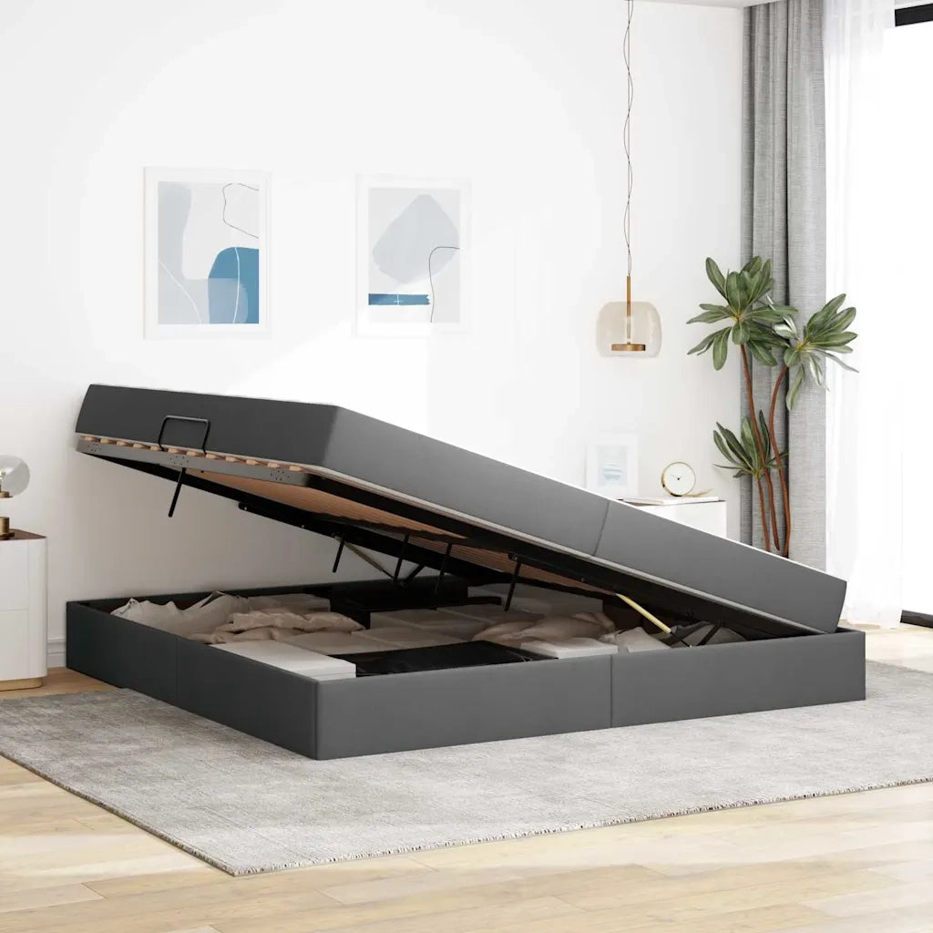 Letto con contenitore e materasso Grigio scuro 200 x 200 cm