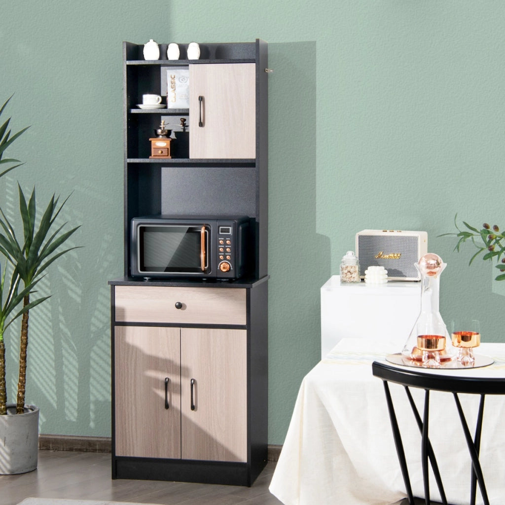 Mobile da cucina con 3 ante e ripiani regolabili-Credenza con ampio spazio aperto per microonde Nero