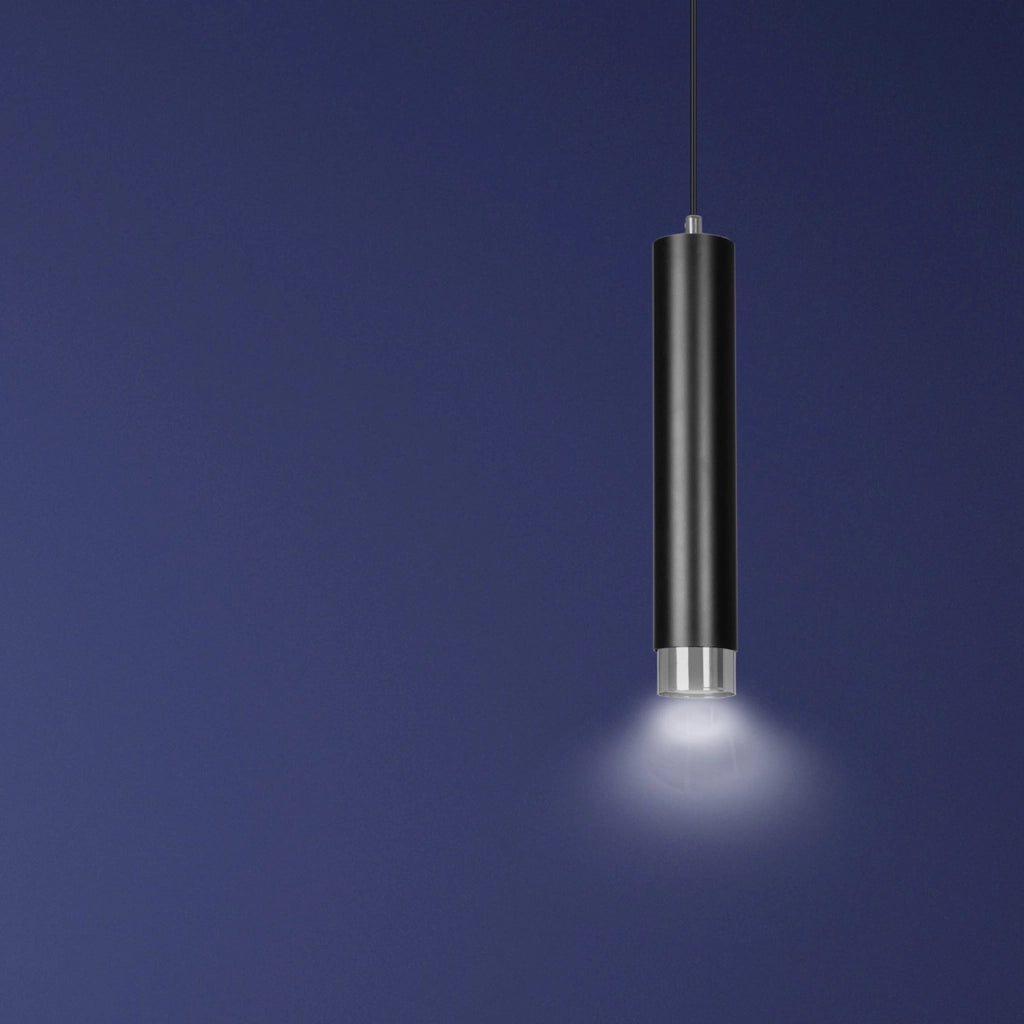 Sospensione 1 Luce Brunilde In Acciaio Nero Con Tubolare In Nero E Cromo