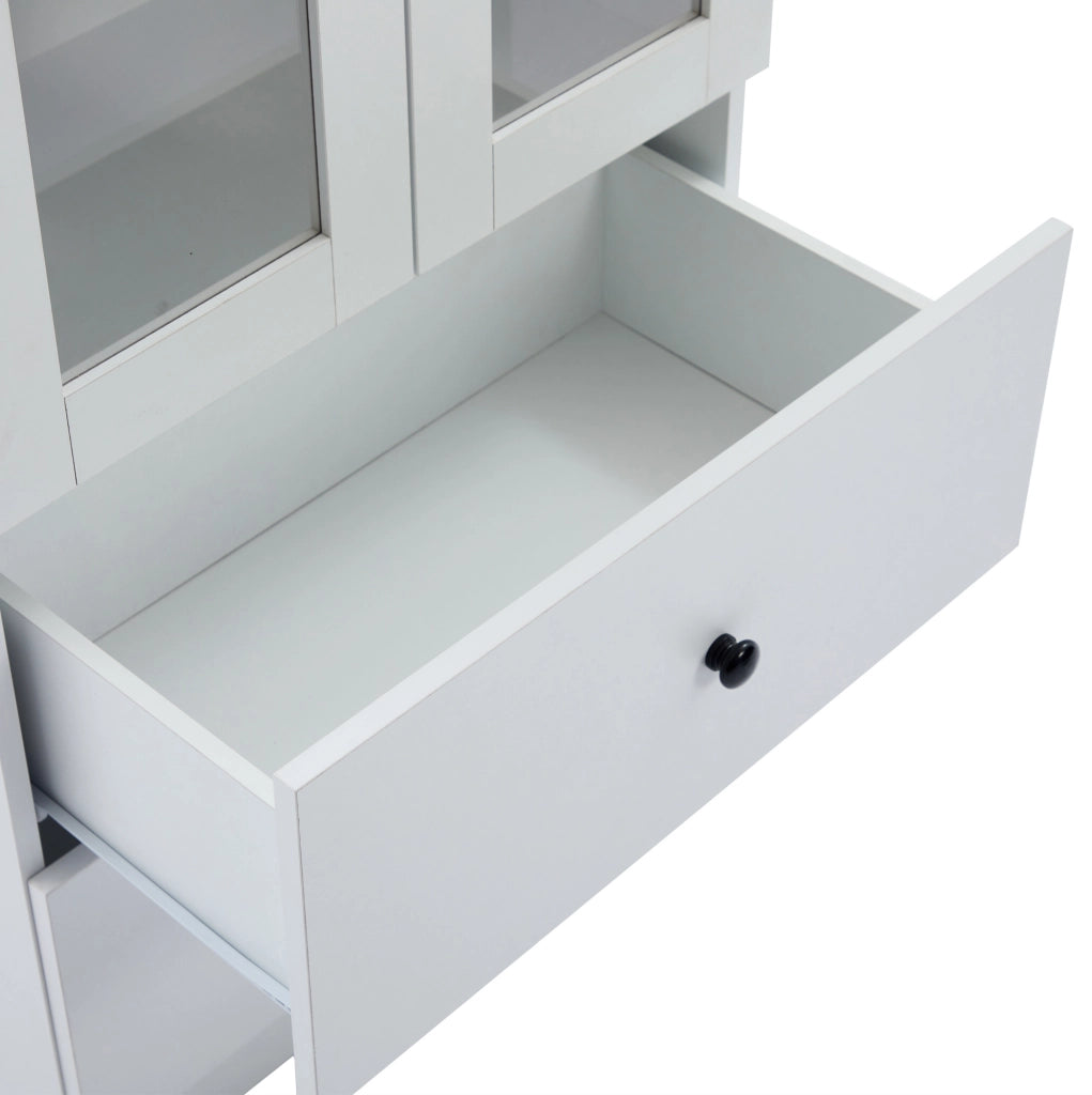 Vetrina LED bianca opaca 165 cm con Bluetooth; 2 cassetti; ripiani regolabili; vetro temperato